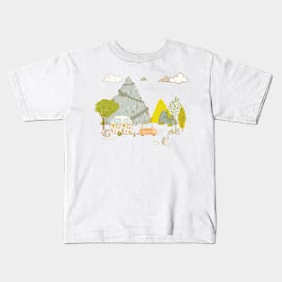 Vintage hedgehogs camping adventure with pattern Kids T-Shirt